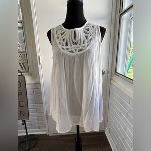 Sundance Embroidered Tunic Sleeveless white‎ Blouse small workwear layered chic